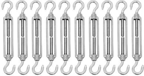 LOLYSIC 10 Stück Spannschloss M6 Seilspanner Edelstahl, Spannschlösser, Seilspanngarnitur, Drahtseil Spanner, Wäscheleinenspanner Spannhaken für Sonnensegel Spanner Seilsystem Gartendraht Zaunspanner