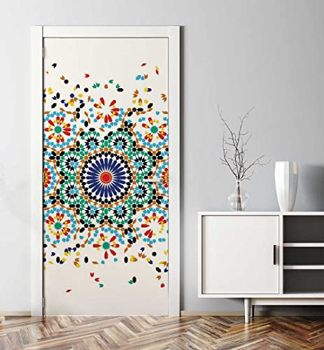 MyMaxxi - Tür bekleben mit Türtapete Türposter Türfolie Selbstklebend 90x200 buntes Retro Konfetti Muster - Tür verschönern Türaufkleber Türklebefolie Abstrakt bunt blau