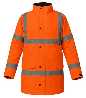 Step Ahead Mens Hi Vis Waterproof Parka Jacket - Safety Workwear High Visibility Coat - EN20471 & RIS-3279-TOM Railway Standard - Ideal for Construction, Warehouse, Utilities (Orange, XL)
