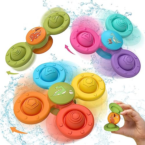 Lehoo Castle Saugnapf Spielzeug Baby, Silikon Badewannenspielzeug, 3 Stück Baby Spielzeug, Fidget Spinner Sensorik für (Buntes)