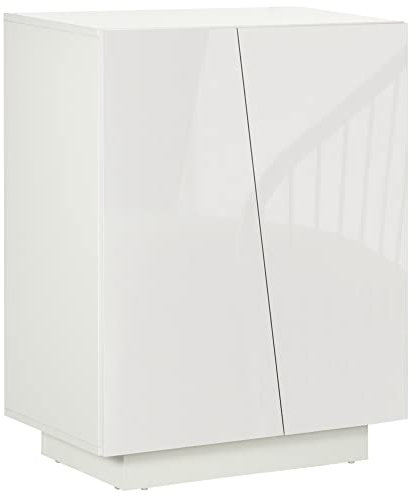 HOMCOM High Gloss Storage Cabinet, Freestanding Storage Cupboard with Adjustable Shelves for Living Room, Bedroom, Hallway, White