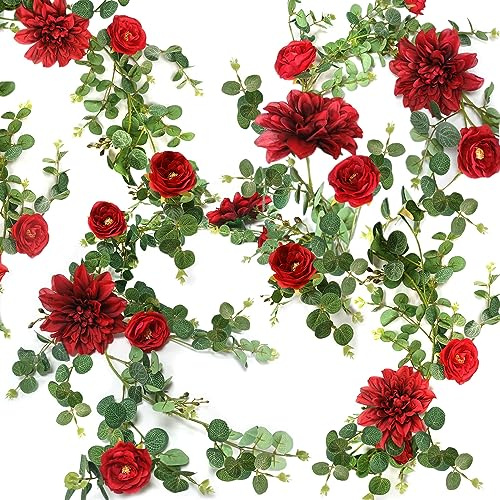 Ghirlanda di Eucalipto, 180cm, Ghirlanda di Fiori, Arco di Fiori, Ghirlanda di Eucalipto Artificiale, per Matrimoni, Decorazione per la Casa (Rosso)