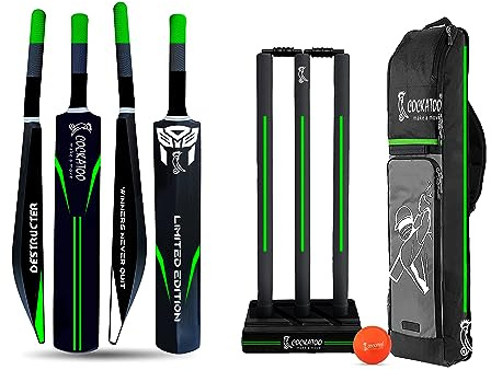 Cockatoo Destructor unisex sportcricket utrustning, svart med nyanser av fluorescerande grön, barn, ungdom