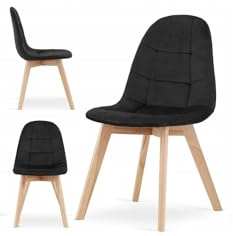 BDW - Chaise Rembourrée en Velours - Piquée - avec Pieds en Bois de Hêtre - avec Dossier et Assise Arrondis - pour Salle à Manger, Cuisine, Salon - Moderne - Noir - 4 pièces