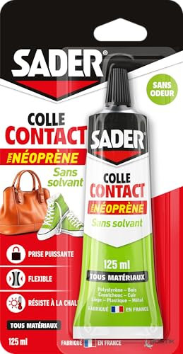 Sader Colle Contact Type Néoprène – Sans Solvant et Sans Odeur – Colle Extra Forte Tous Matériaux – Intérieur et Extérieur Sous Abri – Prise Immédiate – Translucide – Tube 125 ml