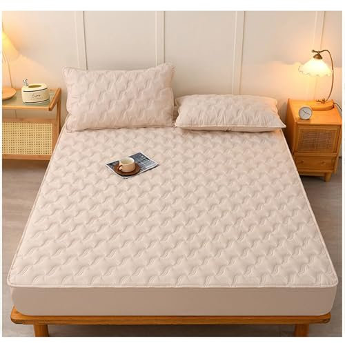 Homxi Spannbettlaken Sommer und 2 Kissenbezüge,(120 x 200 x 30 cm),Spannbettlaken Elastisch Geometrisch Muster Bettbezug Khaki