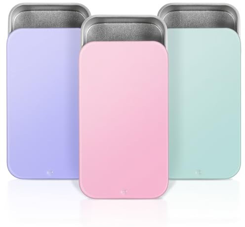 Lot de 3 boîtes en tôle avec couvercle, 6 × 3,4 × 1,1 cm, petite boîte en métal, rectangulaire, portable, pour bonbons, boucles d'oreilles, petits objets (rose, violet, vert)