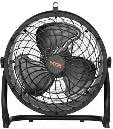 VEVOR Ventilateur de sol, 3 vitesses, ventilateur industriel en métal robuste 355,6 mm, inclinaison à 360°, vitesse du vent 7,2 m/s, pour maison, bureau, garage, magasin commercial, chambre à coucher