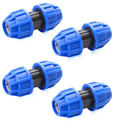HIGA-JKL 4 conectores rectos de plástico PE de 25 mm x 25 mm, conexión roscada de polipropileno para tubos de polietileno de 25 mm, acoplamiento de plástico PP, color azul