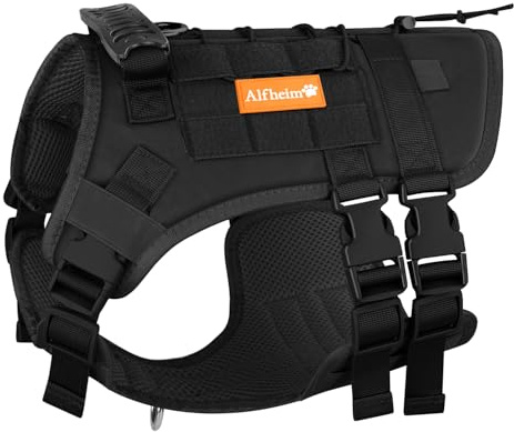 Alfheim Dog Tactical Harness with Handle for Medium Large Dogs – Adjustable No Pull Harness, Lightweight Waterproof Padded Vest for Training & Daily Walking