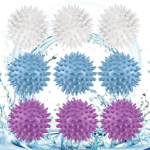 9 Stück Trocknerbälle für Wäschetrockner, Trockner Ball, Waschbälle für Daunenjacken, Waschball für Waschmaschine, Wiederverwendbare Dryer Balls, für Heim Kleidung Reinigung (Blau, Weiß, Lila)
