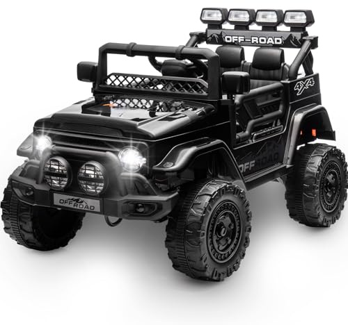 Aptliton Kids Ride on Car 12V, Electric Ride-on Toy for Children with 2.4G Remote Control, LED, Bluetooth, Music, 3-5 km/h, Children's Electric Car, Powered Ride on Toy for Ages 3+, Black
