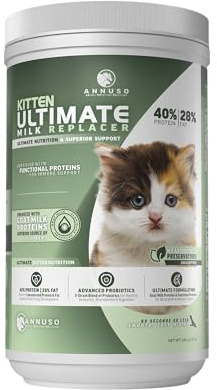 ANNUSO Kitten Ultimate Milk Replacer, 12oz - 40% Protein & 28% Fat - Enhanced with Goat Milk Proteins, Advanced Probiotics – Supports Kitty Immunity & Digestion, Easy-Mix Powder