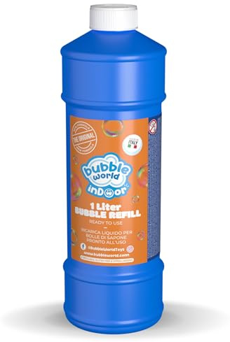 Bubble World Ricarica Indoor 1L Bolle di Sapone che Non Bagnano e Non Lasciano Residui Liquido Ipoallergenico per Gioco in Casa Ideale Feste Compleanno Bambini Senza Macchie Made in Italy