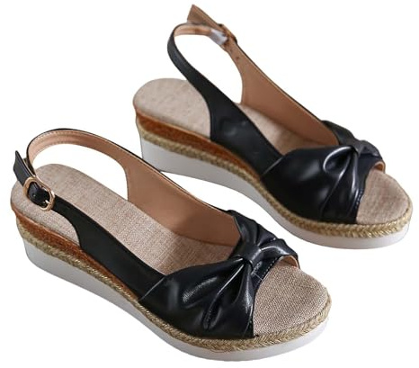Kilklack sandaler damer sommar – sandaletter damer sommar öppna, strandsandaler fiskmun fritidssandaler lätta utomhussandaler Slingback sandaletter bekväma remsandaler rosett, sommarskor