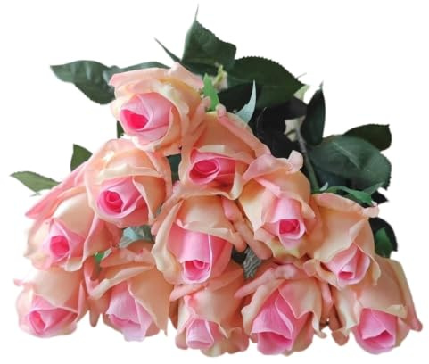 UBOHUZ 20 st konstgjorda blommor vita rosor knopp bröllop rosett trädgård dekoration falsk blomma simulering ros pärla för bröllop brud (rosa lila)