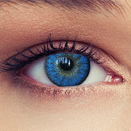 Designlenses, lentilles de couleur bleu aqua sans correction (0,00 dioptries), couleur très naturelle, 3 mois d'utilisation, 1 paire (2 pièces), + étui à lentilles  Natural Aqua