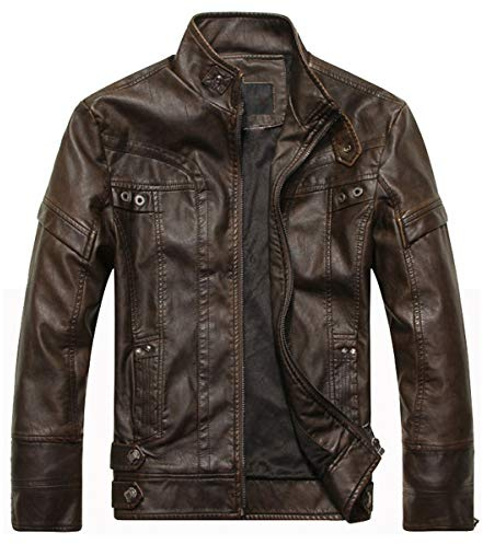 WULFUL Men's Vintage Stand Collar Leather Jacket Motorcycle PU Jacket and Coat