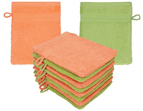 Betz paket med 10 tvättvantar premium 100 % bomull 16 x 21 cm blod orange – avokado grön