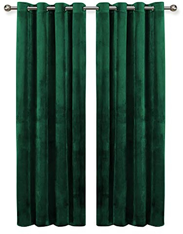 Oxford Homeware Blackout Curtains for Bedroom – Emerald Green 66x90 Super Soft Crushed Velvet Curtains Ring Top - Thermal Insulated Curtains + 2 Tie Backs (168cm x 228cm)