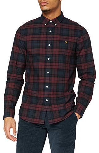 Farah Mens Brewer Slim Fit Cotton Oxford Shirt, Farah Red, XL UK