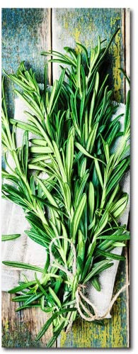 Glasbild Rosmarin 30 x 80 cm | Wandbild | Küchenbild aus Glas | Rosmarin Holz Holzoptik Shabby Grün | Kräutergarten Kräuter | Küche Wohnen Garten Frühling Wanddeko vintage