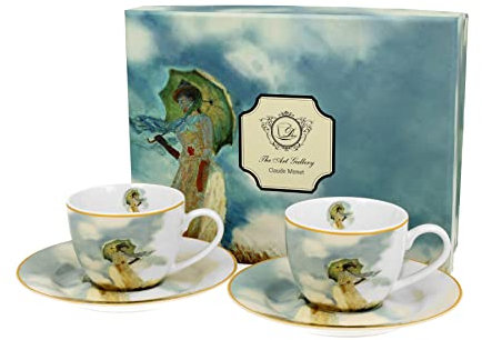 Atelier Harmony Espressotassen Monet Frau mit Fächer 2 Espressotassen 2 Unterteller 110ml mit Geschenkkarton
