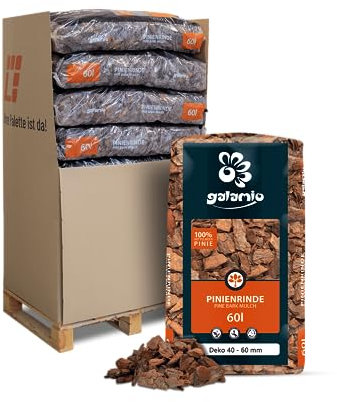 GALAMIO Pinienrinde Deko 40-60mm 60l x 13 Sack 780l 1 Palette Pinienmulch Pinienerde Rindenmulch Pinienborke Pinie Mulch Bark Rinde Für Pflanzen Garten Terrarium Dekorativer Bodenbelag Paligo