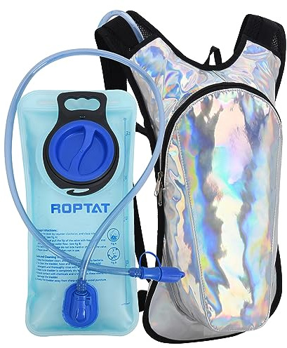 Roptat Hydration Backpack Pack with 2L Hydration Bladder - Lightweight Water Backpack Daypack Pouch for Women Men Running Riding Biking (Black) (Sliver-Laser)