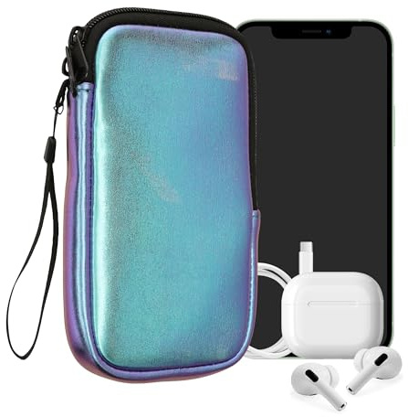 kwmobile Neopren telefonväska storlek XXL – 17,78 cm (7 tum) – universell mobiltelefonväska med dragkedja, handledsrem – metallisk blågrön