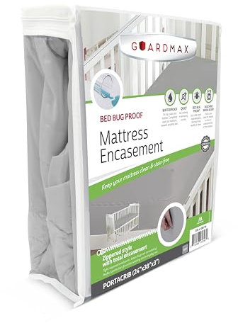 Guardmax - Funda de colchón de punto jersey con cremallera, tamaño mini cuna, protector impermeable y a prueba de chinches, polvo y ácaros, ropa de cama cómoda, suave y silenciosa, 61 x 96 x 8 cm