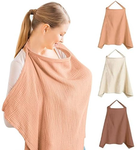 Stilltuch Stillschürze FaJoek Musselin-Stillbezug für Babys 75 * 95cm, Still-Abdeckung,Stilltuch für Unterwegs,Weicher und Atmungsaktiver Stillschal,Stilldecke Baumwolle,Verstellbarer Riemen (Rosa)