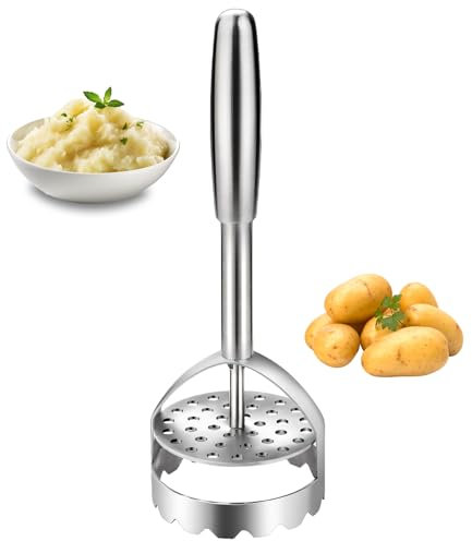 Golgner Kartoffelstampfer Edelstahl, 26cm Kartoffelpresse, Kartoffel Stampfer, Eingebaute Feder Küchenstampfer, Gemüsestampfer Kartoffelpresse, für Stampfer Kartoffeln, Gemüse Obst, Babynahrung