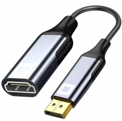 Co2 DisplayPort DP auf HDMI 2.0 Adapter 4K/60Hz, 2K/240Hz, Full HD, Dynamic HDR DSC 3D HDCP 2.2 FEC, Plug & Play, 18 Gbps, Unidirektionales Kabel, Aluminium Space Grau (4K)