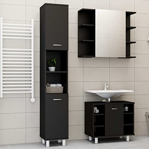 Gecheer Set Mobili da Bagno 3 pz Nero in Truciolato,Set Completo di mobili da Bagno,A3056953