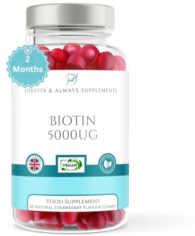 Biotin 5000ug Hair, Skin & Nail Vitamin Gummy | 60 x Vegan Strawberry Flavoured chewable Gummies for Men & Women | Beard, Hair, Skin & Nail Supplement