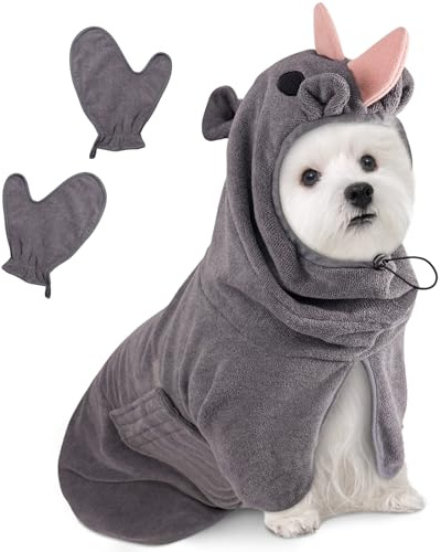 Serviette à Séchage Rapide pour Animaux,Peignoir pour Chien en Microfibre,Peignoir pour Chien Absorbant,Absorbant Manteau pour Animaux pour Séchage Après Baignade Bain (Rhinocéros Gris, S)