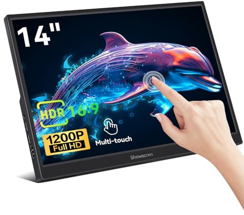 14zoll Tragbarer Touchscreen Monitor, FHD 1920 x 1200P IPS Bildschirm,mit Lautsprecher, 60Hz, 300cd/Helligkeit, 100% sRGB, USB-C HDMI Touch Bildschirm für Laptop Computer Switch PS4/5