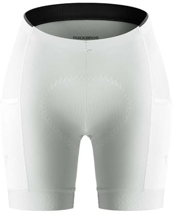 ROCKBROS TVI Cuissard Femme pour Cyclisme Rembourré avec Poche, Short de Cycliste Respirant Fin, Pantalon Vélo Course Court Séchage Rapide Élastique pour Été, Blanc L