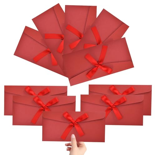 GWAWG 10 buste regalo con nastro, buste regalo con nastri, biglietti regalo personalizzati, carta kraft vintage per inviti, auguri, Ringraziamento, San Valentino