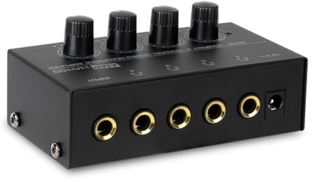 Asyduey Amplificatore Mini per Cuffie Stereo A 4 Canali Ultra-Compatto HA400, Convertitore Jack Audio da 6,5 mm A 3,5 mm Incluso, Spina EU