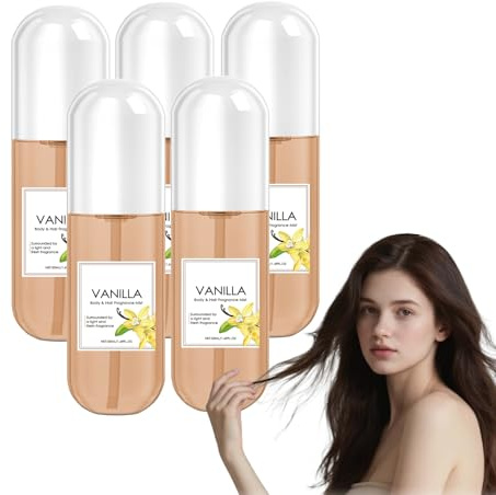 Spray parfumé à la vanille pour cheveux et corps - Brume parfumée longue durée pour femme, Spray corporel à la vanille aux huiles essentielles, À porter au quotidien ou à offrir, 50ml (5 bouteilles)