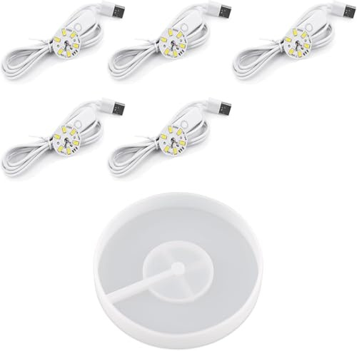 joonnair DIY Base de Exhibición de Luces LED con Molde de Silicona, 5 Luces LED USB Incluidas, Molde para Base de Pantalla LED, Soporte para Cristales, Decoración Luminosa DIY