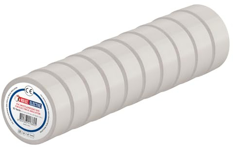 Isolertejp PVC Vit 19mm x 9m 10 st - Reparationstejp, Isoleringsband och Självhäftande Eltejp för Kabelisolering, Reparation och Buntning, Elektriskt Isolerande Tejp för Hem, Verkstad - Horoz Electric