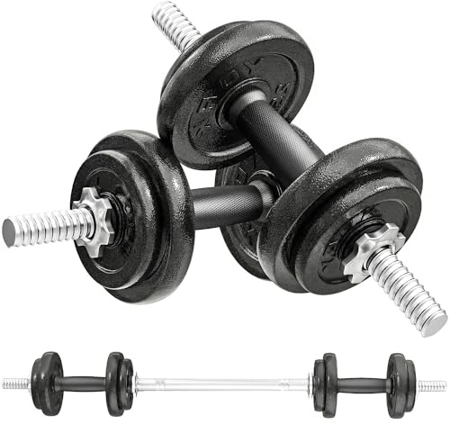 SPORTNOW Set di Manubri 2 in 1 da 20kg Regolabile con Impugnature Antiscivolo, Set Pesi e Bilanciere per Allenamento a Casa con 8 Dischi Pesi, Barra Bilanciere e 2 Barre per Manubri in Acciaio