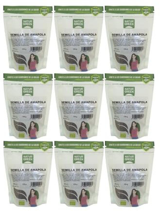 NaturGreen - Semillas de Amapola Azul Bio, Pack 9 x 175 g, Alimento Ecológico, Sin Gluten, Alta en Fibra y Proteína, 100% Natural, Vegana, Ideal para Repostería, Panes y Ensaladas