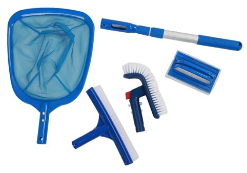 Naroote Kit de Nettoyage pour Piscine, Brosse pour Piscine Robuste avec Perche Télescopique de 45 à 88 Cm Et épuisette, Nettoyage Efficace, Écumoire pour Spa, Kits d'entretien
