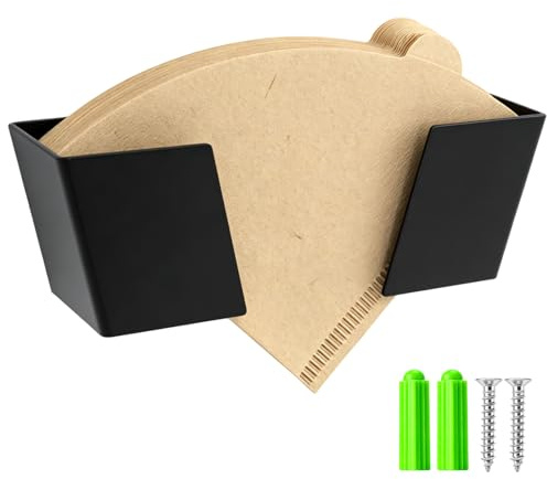 TAIANJI Wall-Mounted Coffee Filter Holder, Iron Cone Paper Rack, Black | Secure screw mounting, rust-resistant, space-saving, keeps filters dry, easy one-hand refill