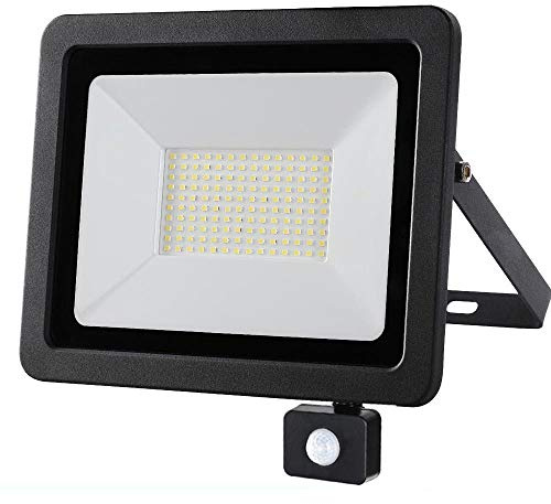 BAKAJI Faro Led Esterno con Sensore di Movimento PIR Regolabile 100W Luce Bianco 6000K Ultra-Luminoso 8000LM Lampada Faretto Slim da Giardino Illuminazione di Sicurezza Faretti Impermeabile IP65