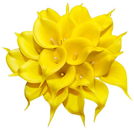 DuHouse 20Pcs Artificial Calla Lily Flower Real Touch Latex Flowers(Yellow)
